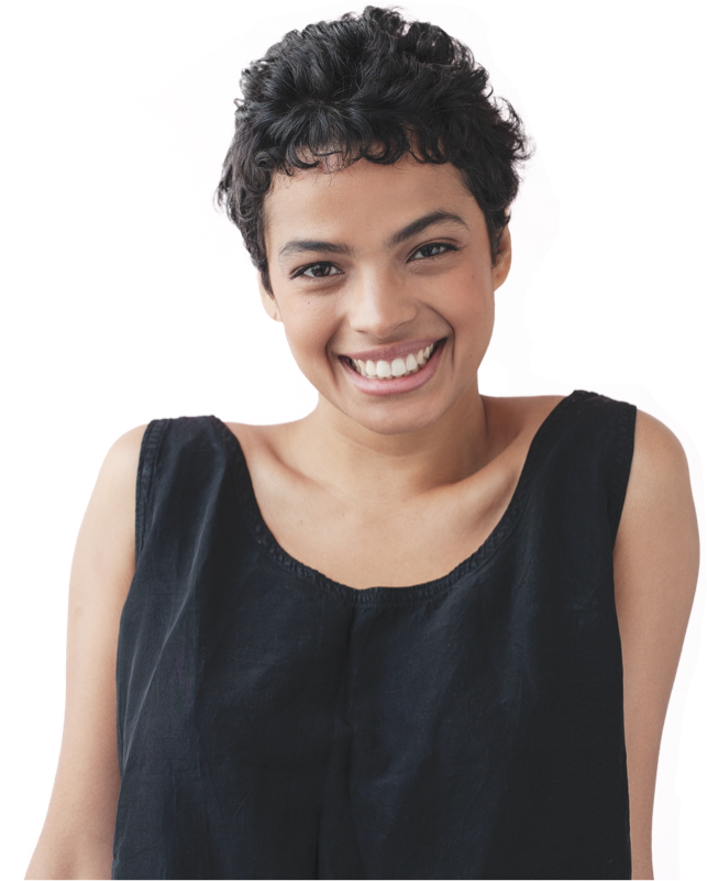 A woman smiling